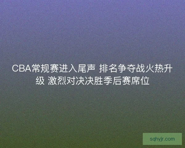 CBA常规赛进入尾声 排名争夺战火热升级 激烈对决决胜季后赛席位